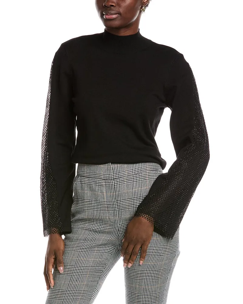 Vince Camuto Mesh Sleeve Sweater Black