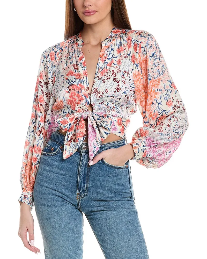 Reiss Elle Meadow Print Tie Front Top Nocolor