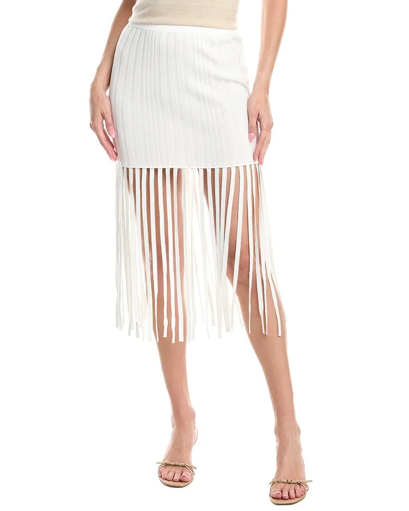 Milly Rib Fringe Midi Skirt White