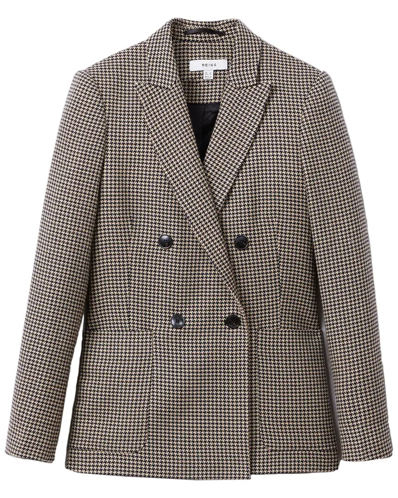 Reiss Ella Wool-Blend Textured Check Blazer Black