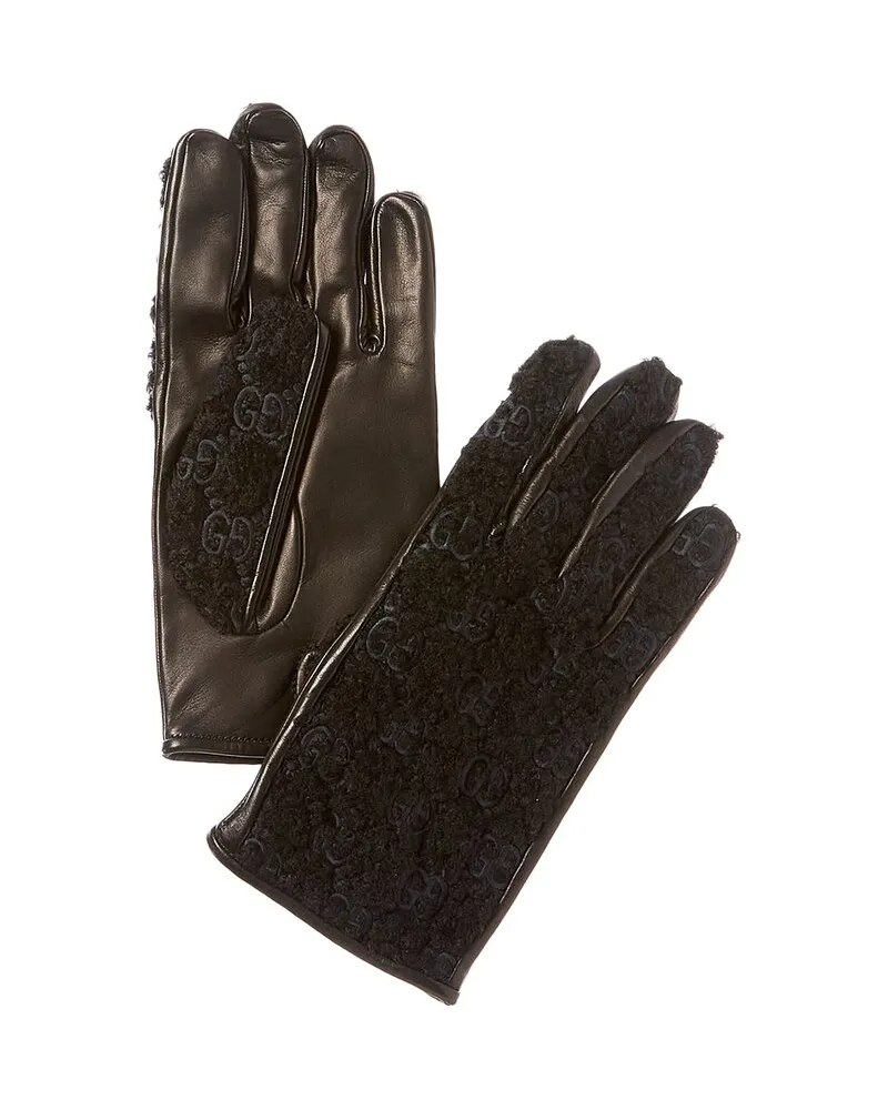 Gucci Cashmere-Lined Leather Gloves Black