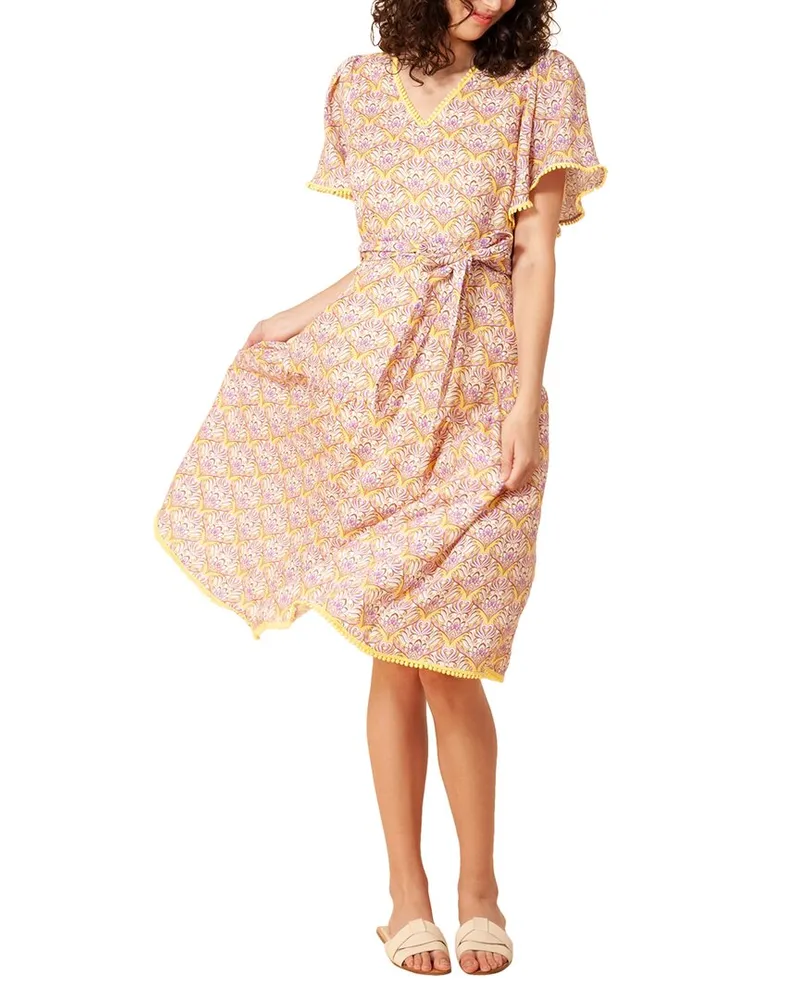 Hale Bob V-Neck Linen Midi Dress Nocolor