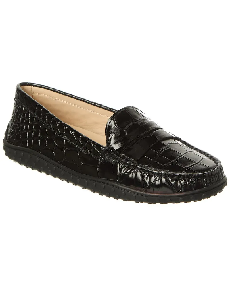 TOD'S TOD’s Croc-Embossed Leather Loafer Black