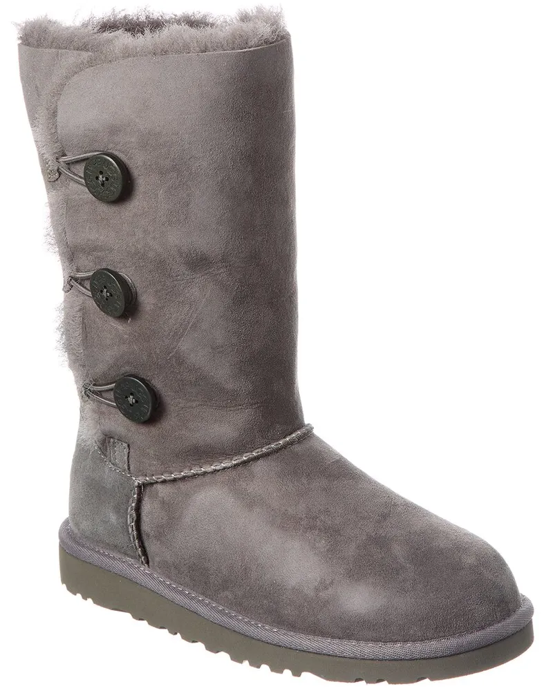UGG Kids Bailey Button Triplet Suede Boot Grey