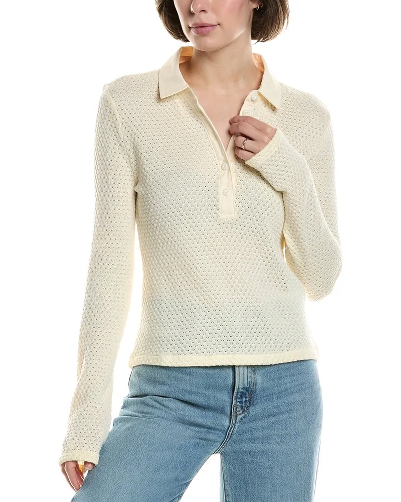 Rag & Bone Carine Crochet Polo Shirt White
