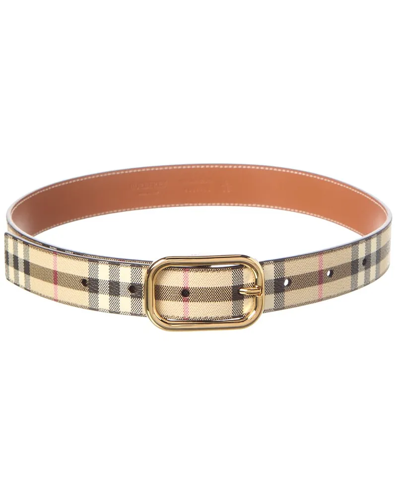 Burberry Check E-Canvas & Leather Belt Beige