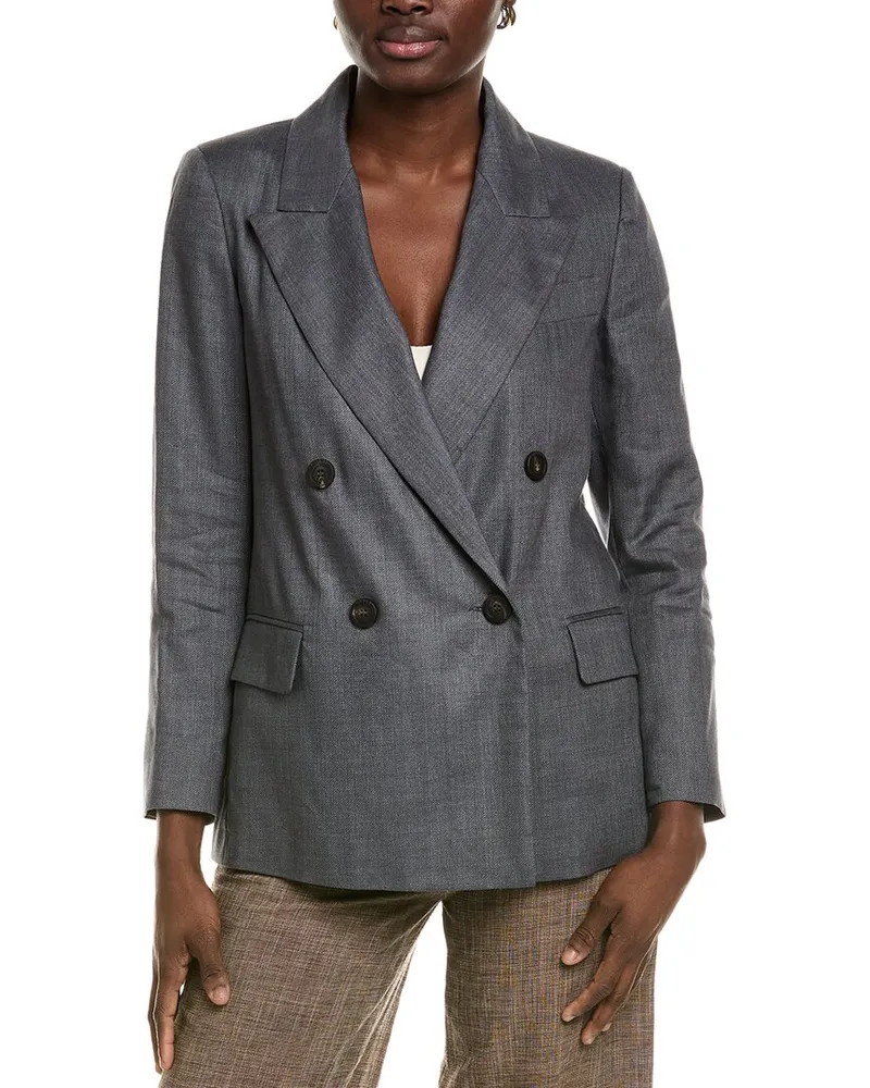 Peserico Linen & Wool-Blend Blazer Black