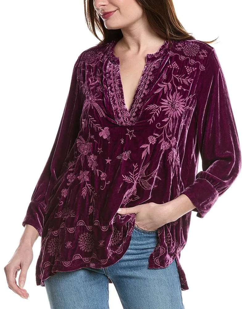 Johnny Was Petite Voyager Velvet Silk-Blend Tunic Purple