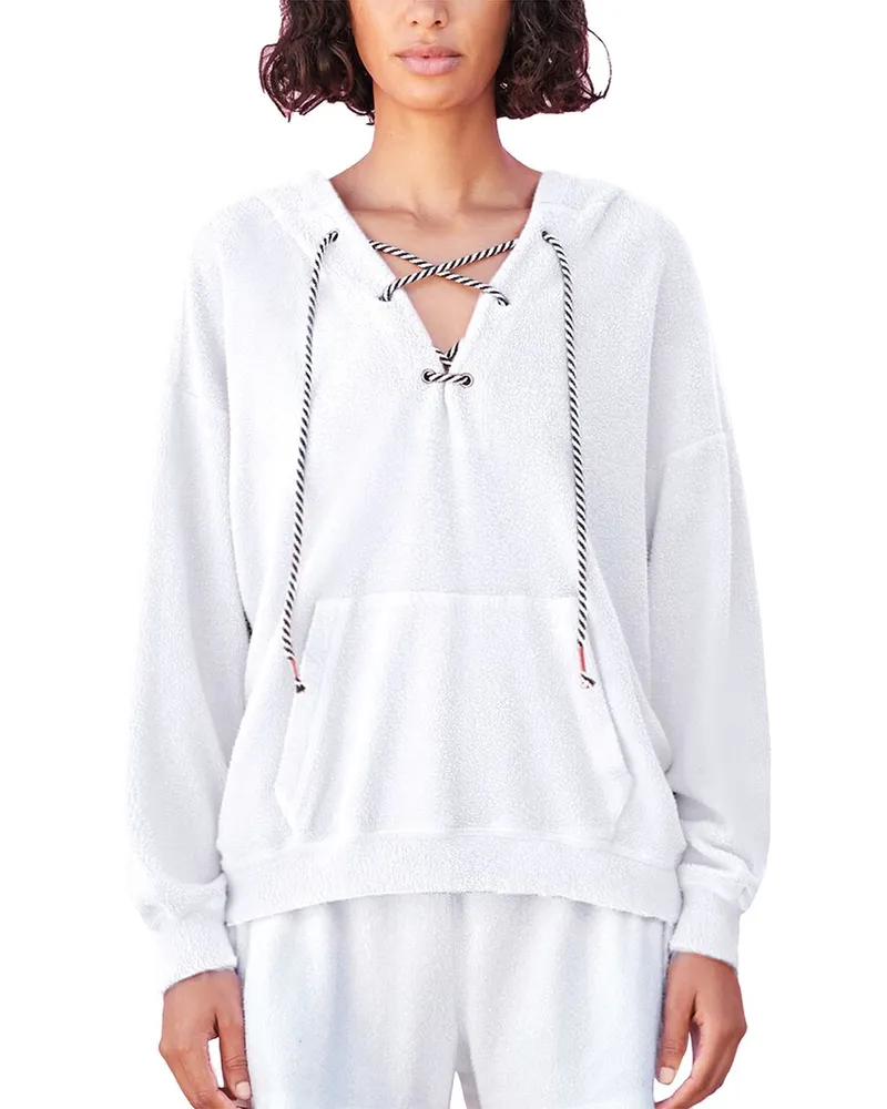 SUNDRY Sherpa Lace-Up Hoodie White