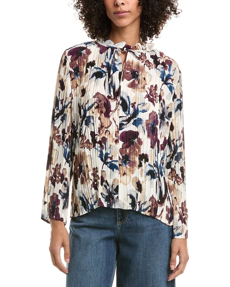 Anne Klein Pleated Tie Neck Blouse White