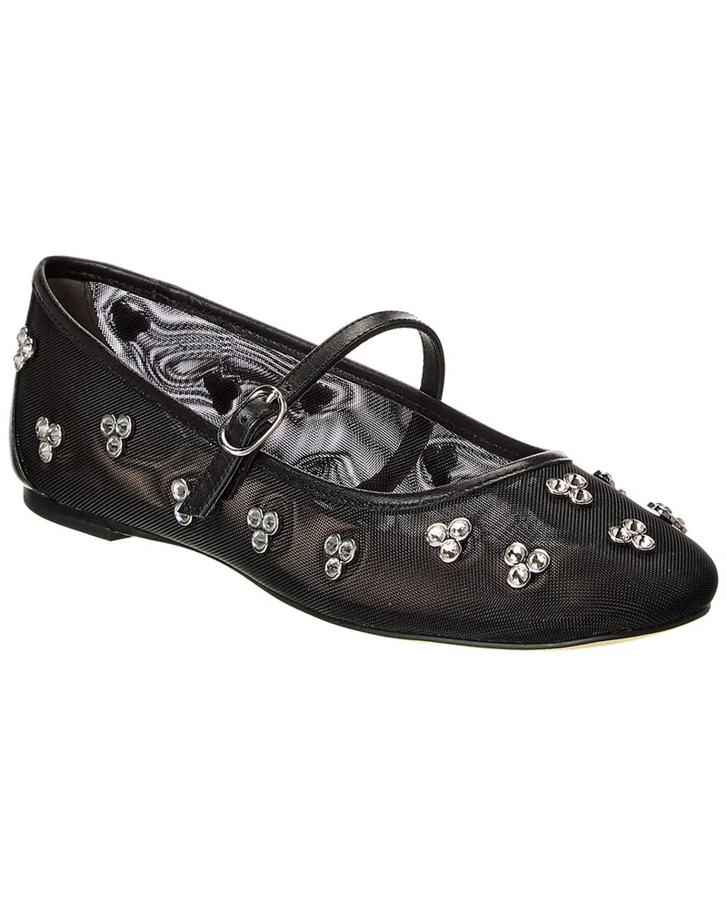 Stuart Weitzman Tammy Mesh & Leather Mary Jane Ballet Flat Black