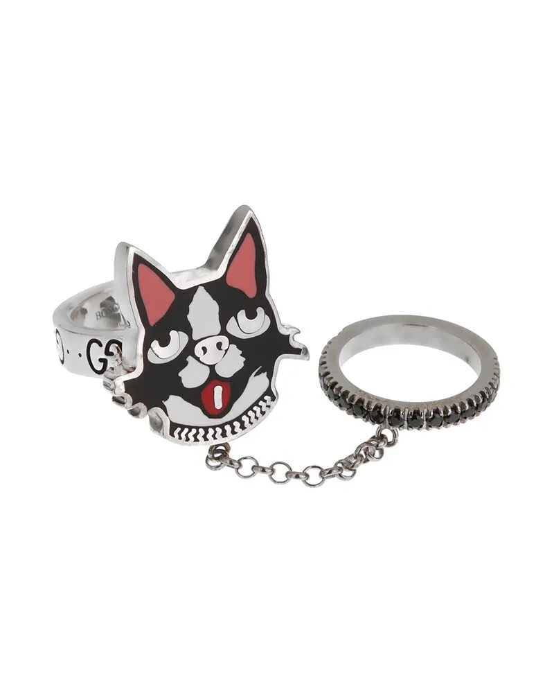 Gucci Silver Bosco Black Spinel Double Enamel Ring Nocolor