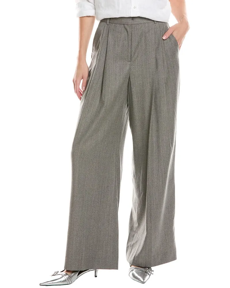 Reiss Otis Wool-Blend Wide Leg Pin Stripe Trouser Grey