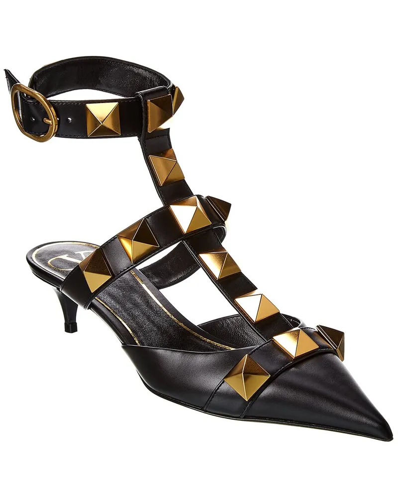 Valentino Garavani Roman Stud 40 Leather Ankle Strap Pump Black