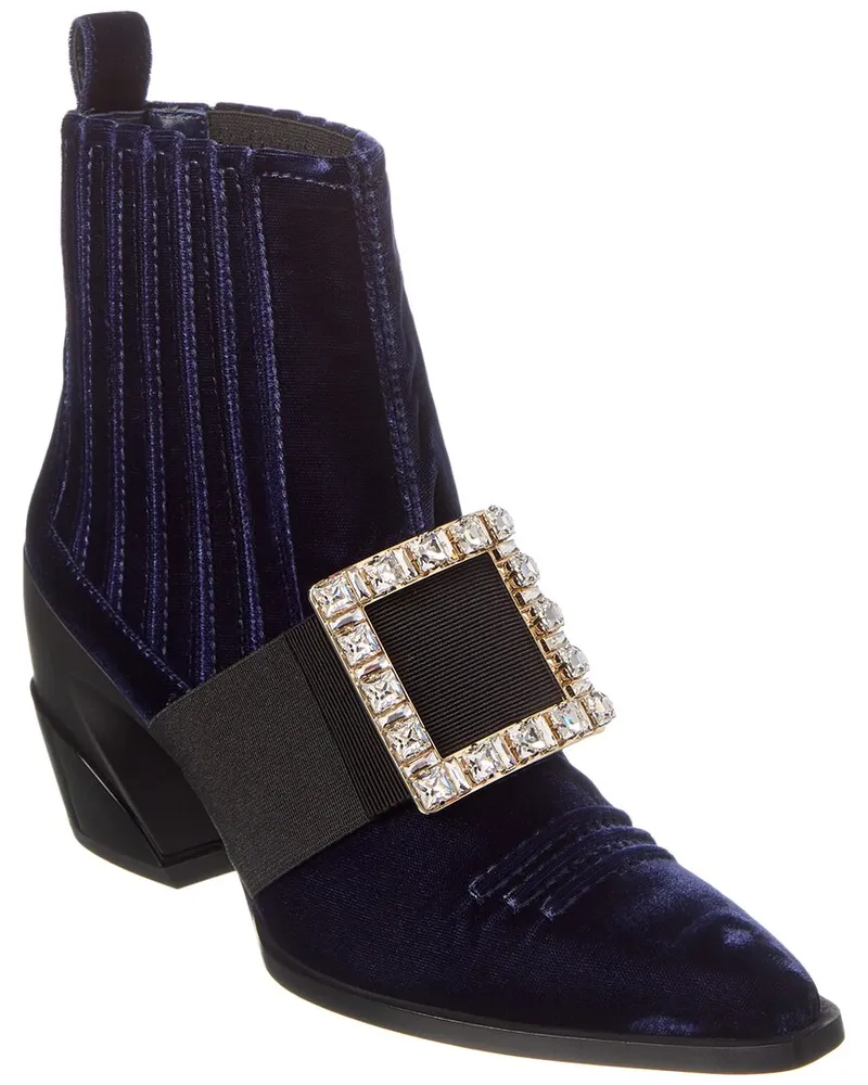 Roger Vivier Tex Strass Velvet Boot Blue