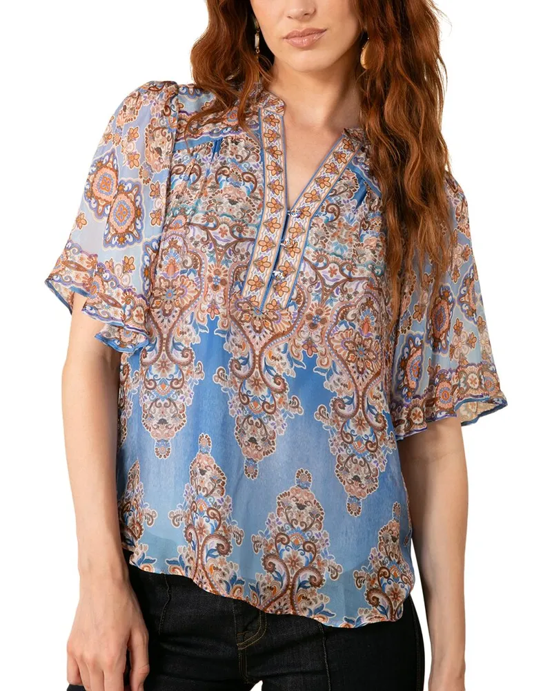 Hale Bob Adriana Silk-Blend Blouse Blue