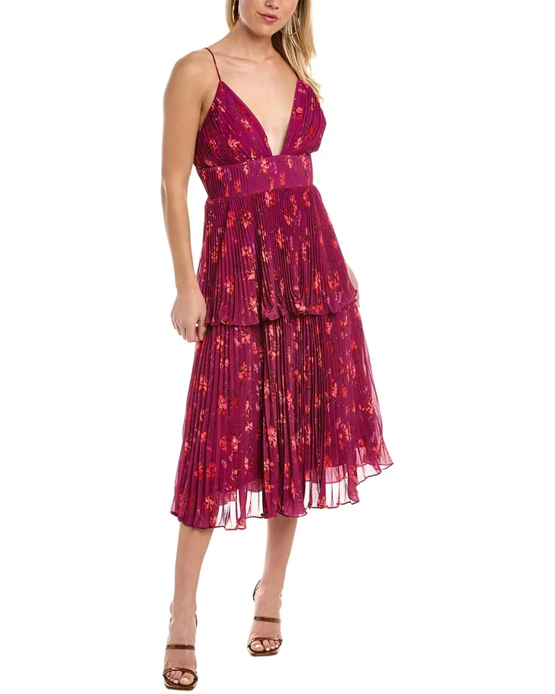 AMUR Catarina Pleated Midi Dress Purple