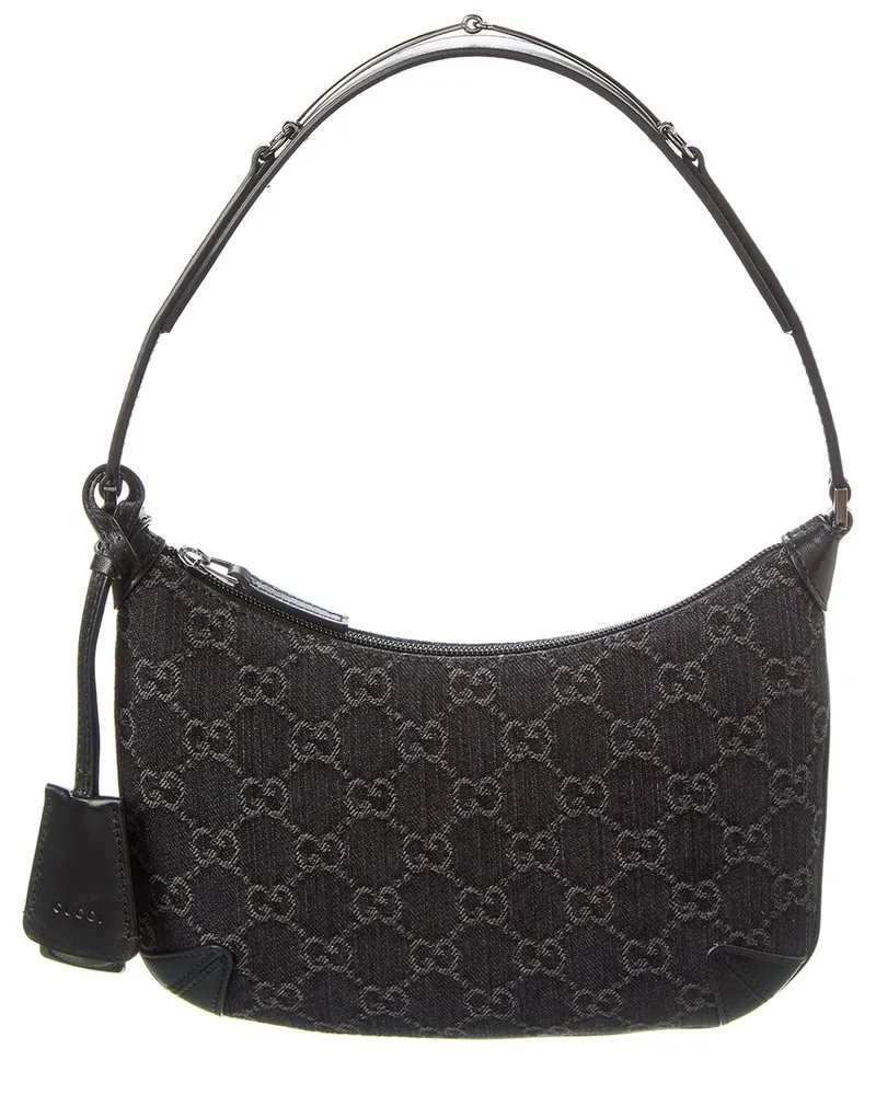 Gucci Horsebit Slim Small GG Denim Hobo Bag Black