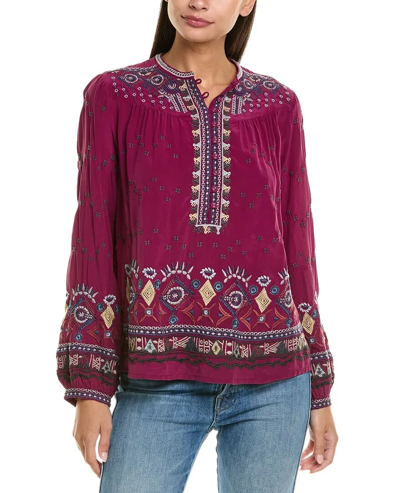Johnny Was Forest Fern Silk Blouse Purple