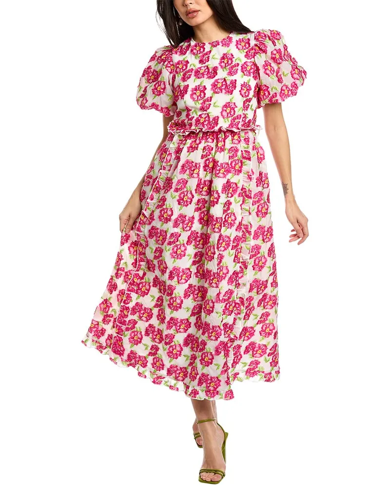 Sister Jane Scallop Shore Jacquard Midi Dress Pink
