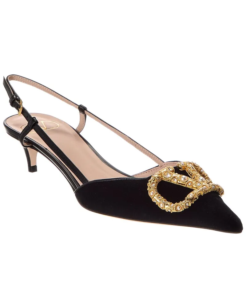 Valentino Garavani VLogo 40 Velvet Slingback Pump Black