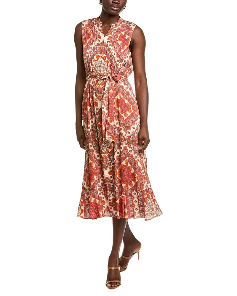 Elie Tahari The Phoebe Silk-Blend Midi Dress Orange