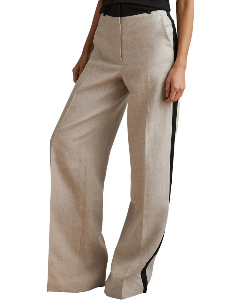 Reiss Luella Wide Leg Side Stripe Linen Trouser Beige