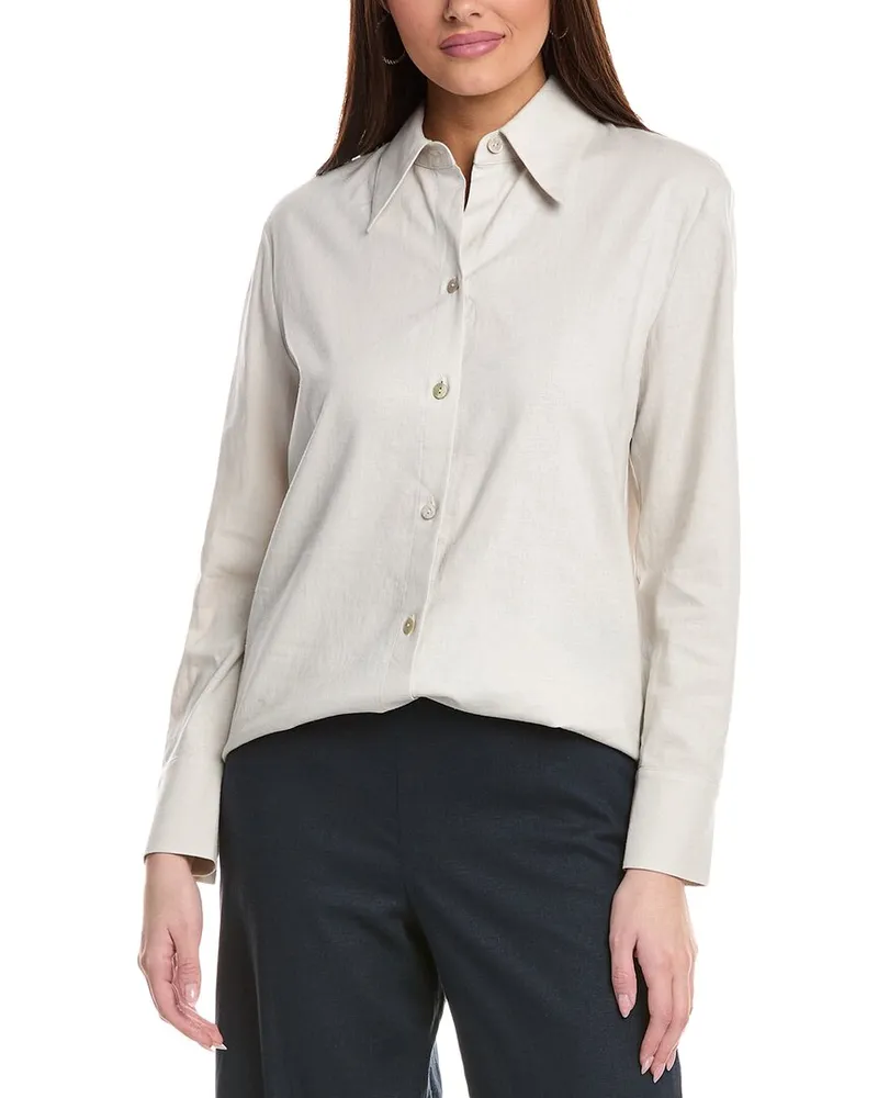 Vince Relaxed Button-Down Linen-Blend Shirt Beige