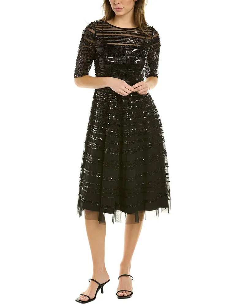 Johnny Was Beaded Mesh A-Line Dress Black