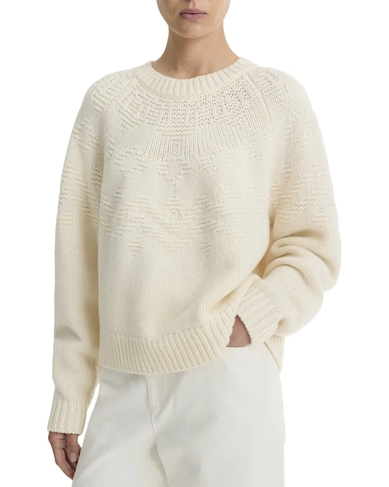 Vince Textured Raglan Fairisle Wool Top White