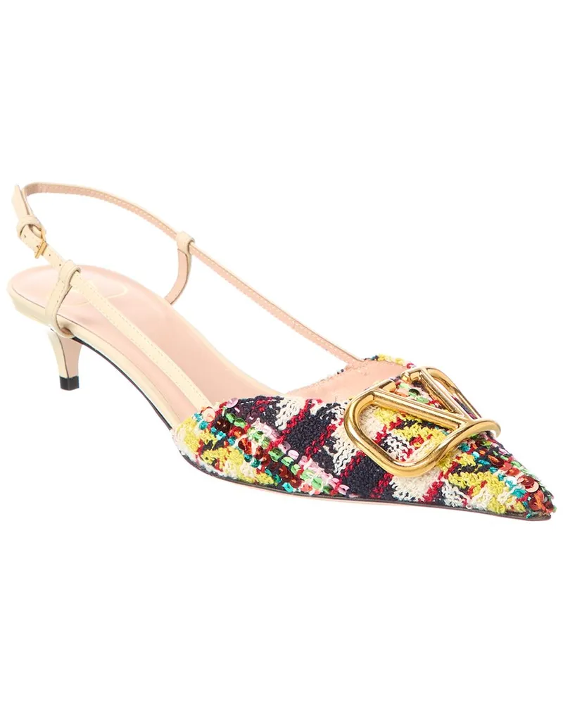 Valentino Garavani VLogo 40 Tweed & Leather Slingback Pump White