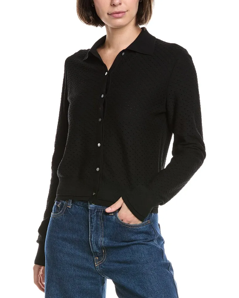 Vince Double Layer Mesh Cardigan Black