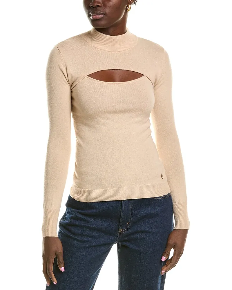 Milly Cutout Wool & Cashmere-Blend Turtleneck Sweater Brown