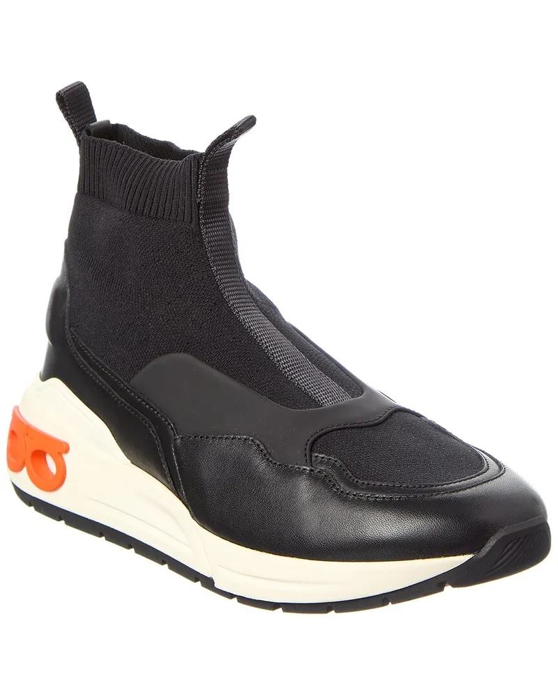 Ferragamo Cosma Gancini Leather Sock Sneaker Black