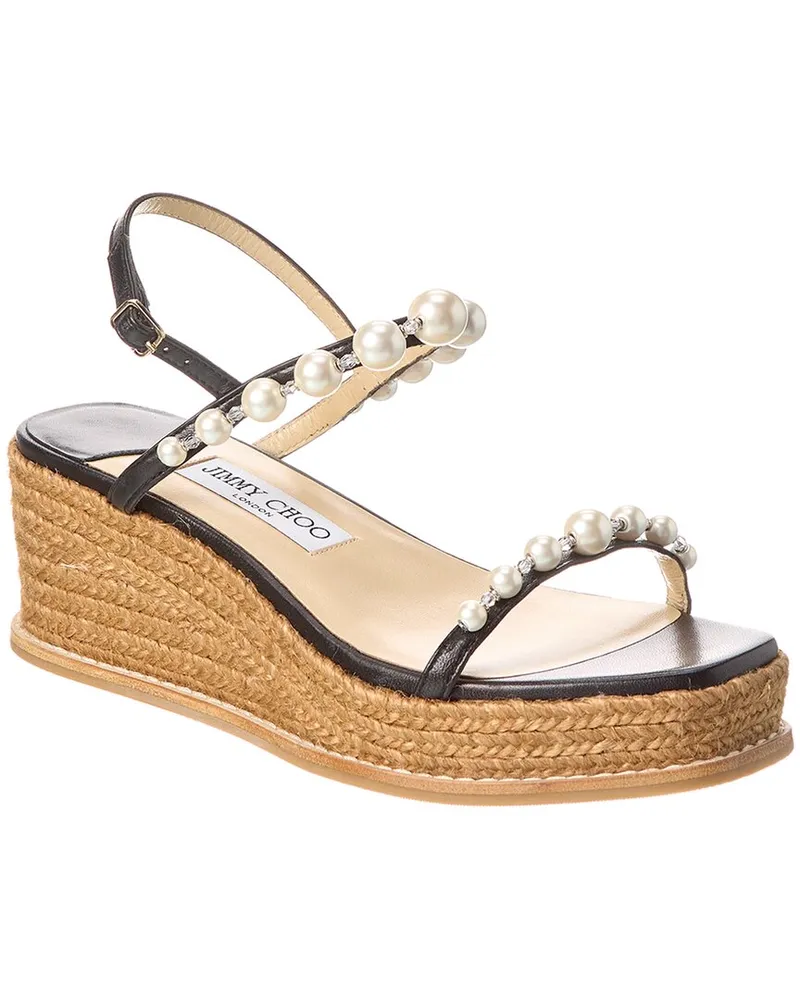 Jimmy Choo Amatuus 60 Leather Wedge Sandal Black