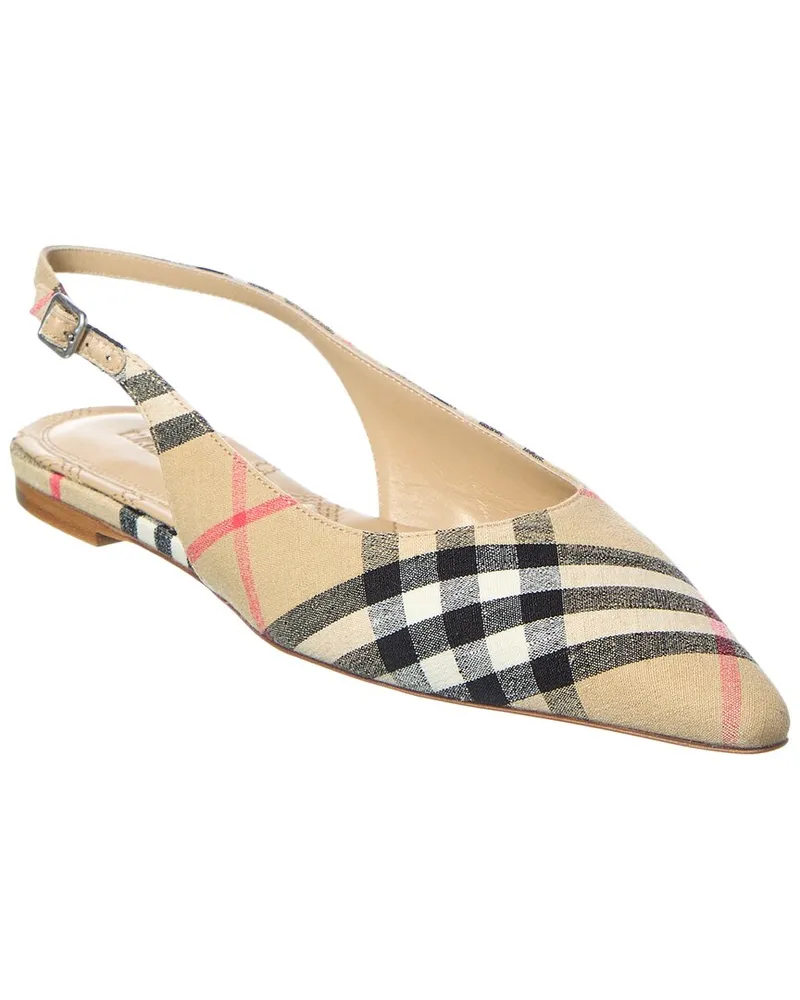 Burberry Dame Check Linen Slingback Flat Brown