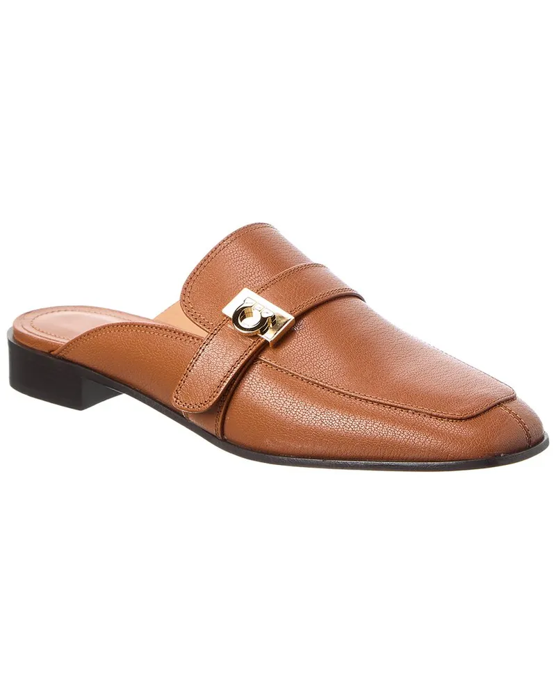 Ferragamo Hug Buckle Leather Mule Brown