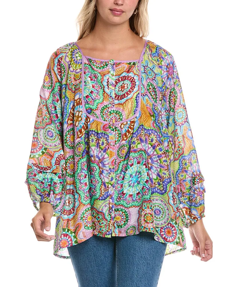 Johnny Was Plus Jannika Silk Shirt Blue