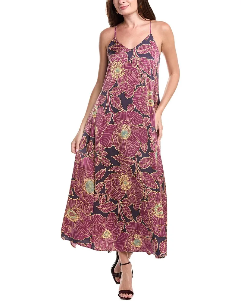 Nicole Miller Printed Palma Satin Maxi Dress Blue
