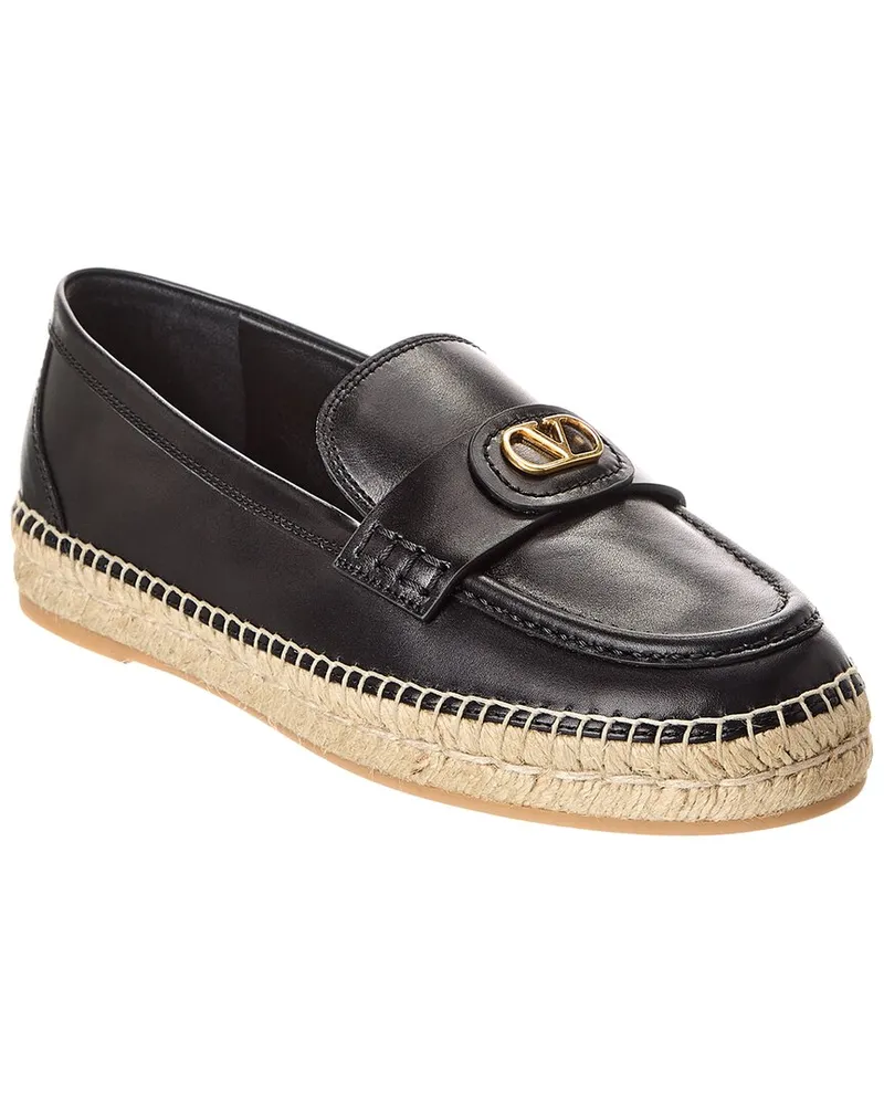 Valentino Garavani VLogo Signature Leather Espadrille Black