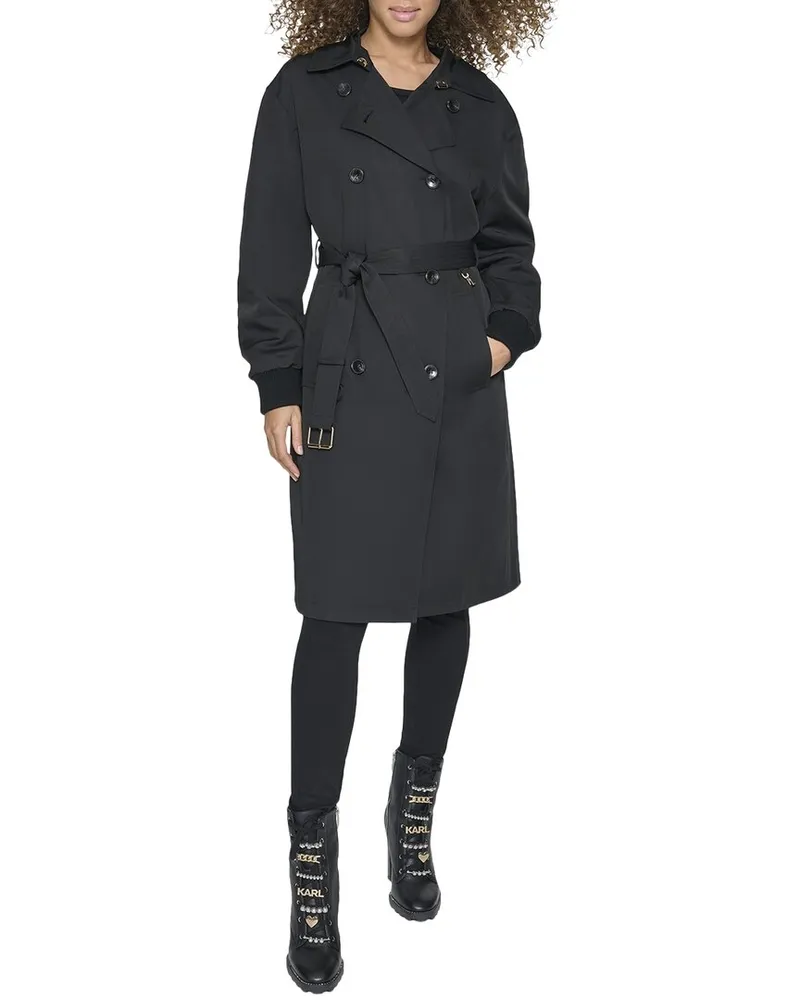 Karl Lagerfeld Bomber Sleeve Trench Coat Black