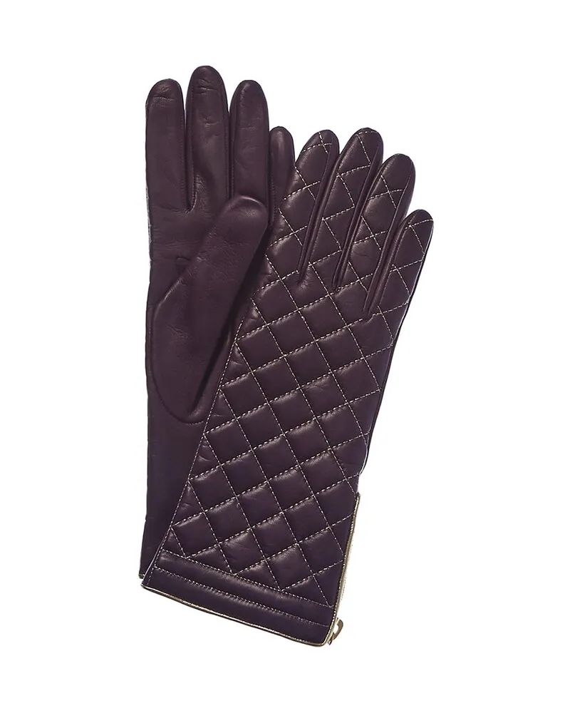 portolano  Dark Currant & Gold Cashmere-Lined Leather Gloves Red