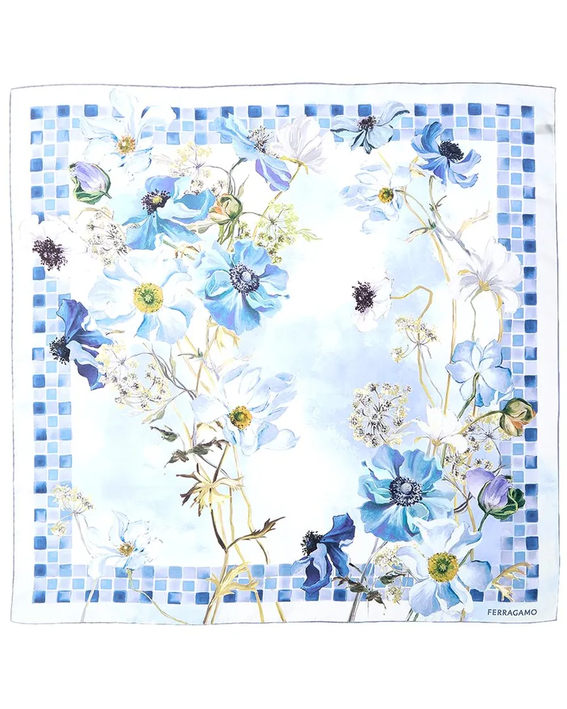 Ferragamo Logo Silk Scarf Blue