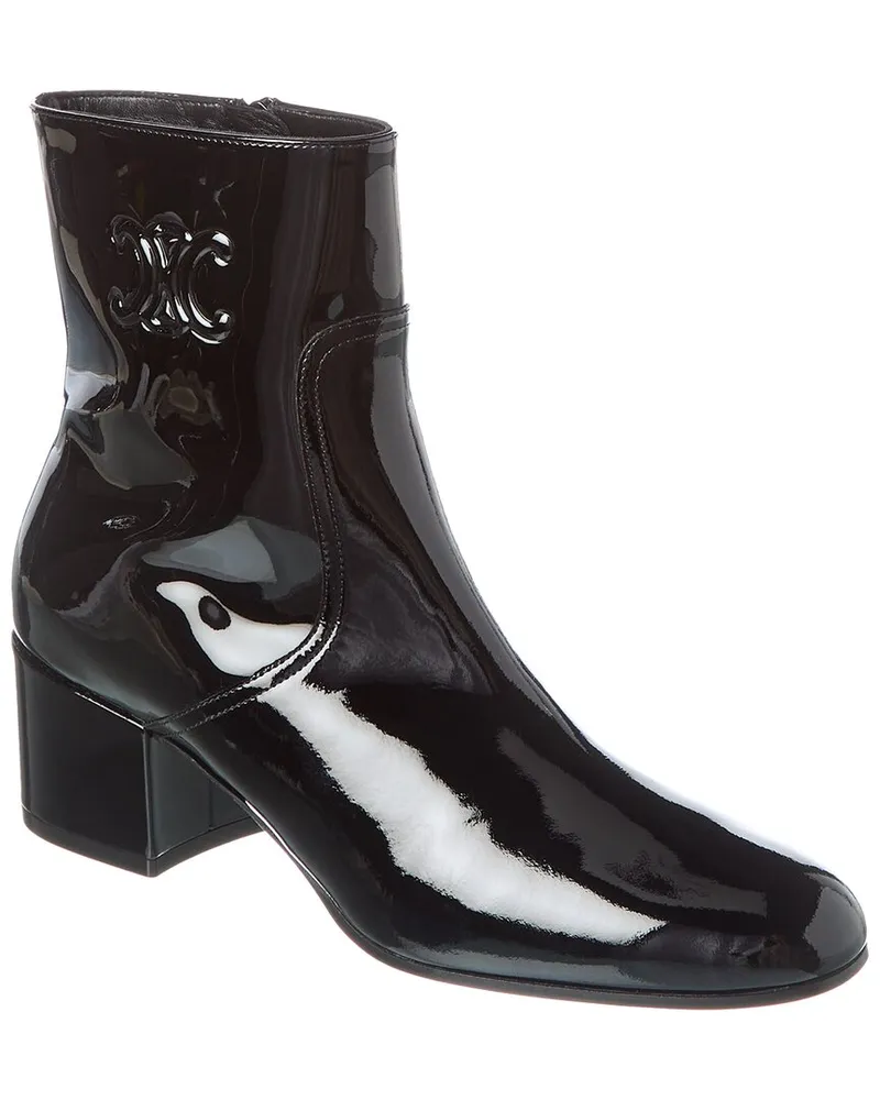 Celine Triomphe Zipped Patent Bootie Black