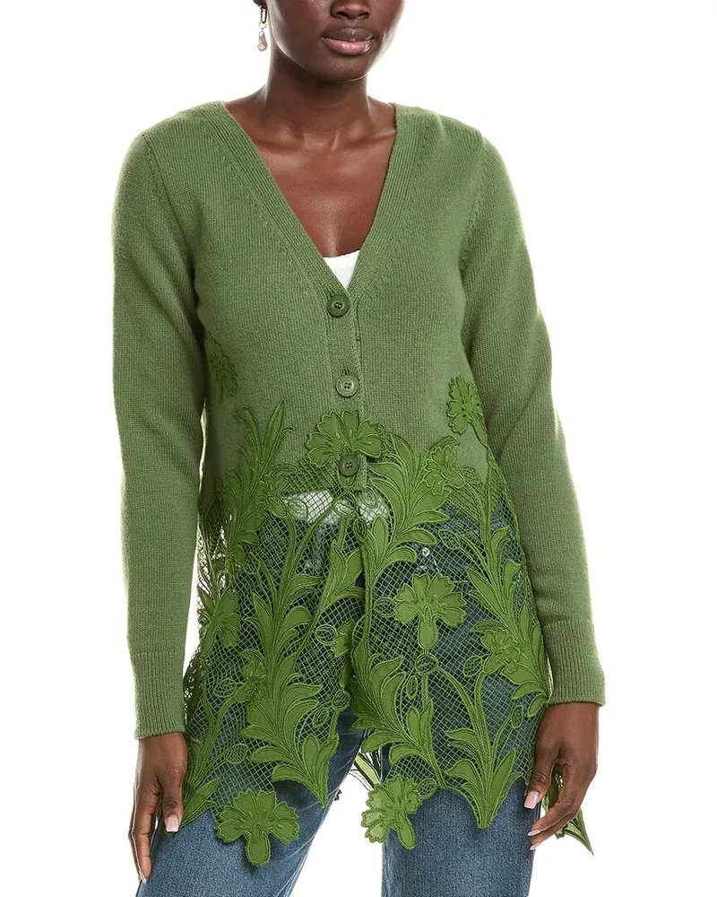 Oscar de la Renta Wool Cardigan Green