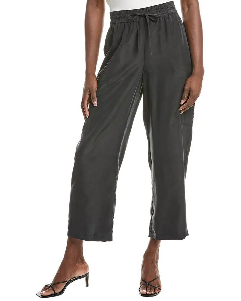 Eileen Fisher Petite Flare Silk Cargo Pant Black