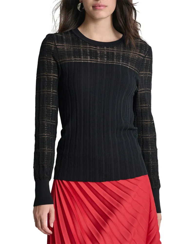 DKNY Sheer Plaid Sweater Black