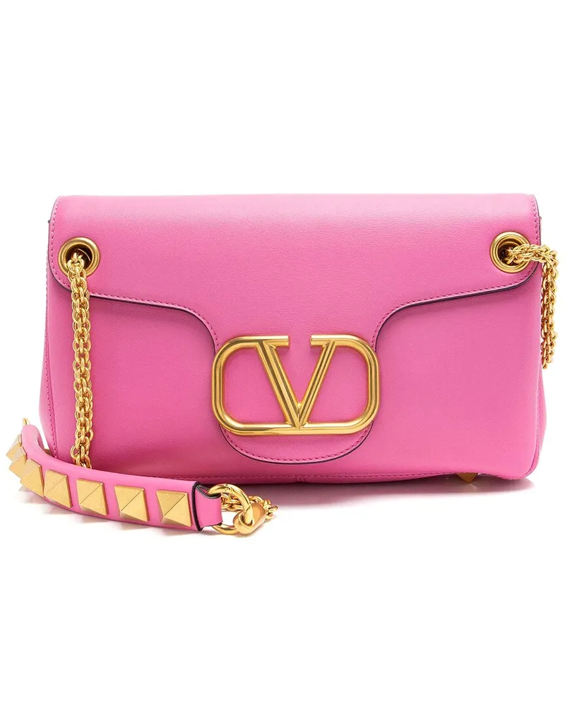 Valentino Garavani Pink Leather VLogo Stud Sign Shoulder Bag (Authentic Pre-Loved Nocolor
