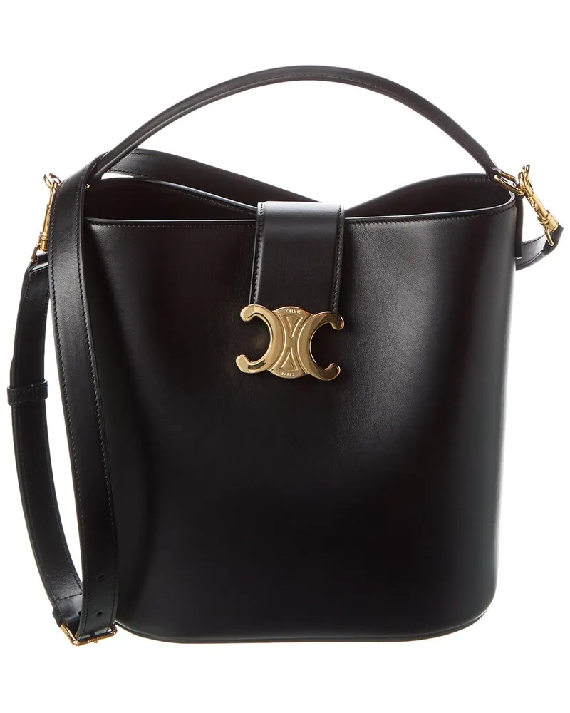 Celine Louise Medium Leather Bucket Bag Black