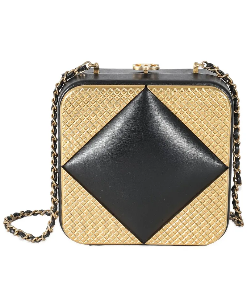 Chanel Black & Gold Leather Gold Metal Square CC Clutch (Authentic Pre-Loved Nocolor